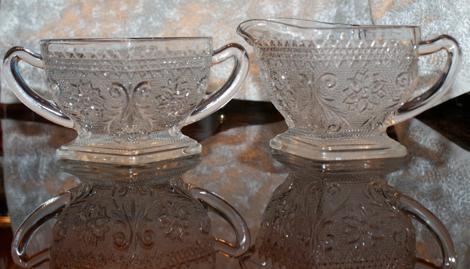 Fabulous Vintage Sugar and Creamer set in Pressed Glass
