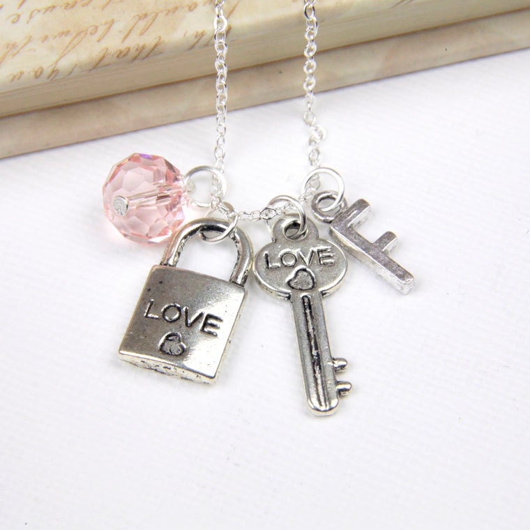 Personalized Lock and Key Necklace with Your Initial and