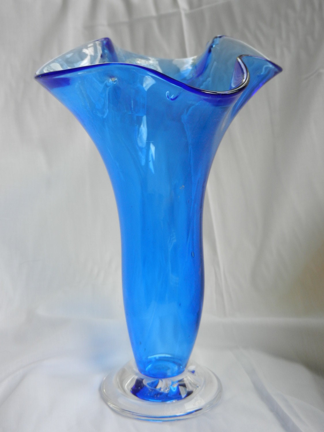 Handblown light blue glass vase with by firesignglassdesign