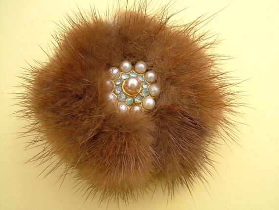 1950s Real Mink Jewelry Brooch with Pearls & by BiminiCricket