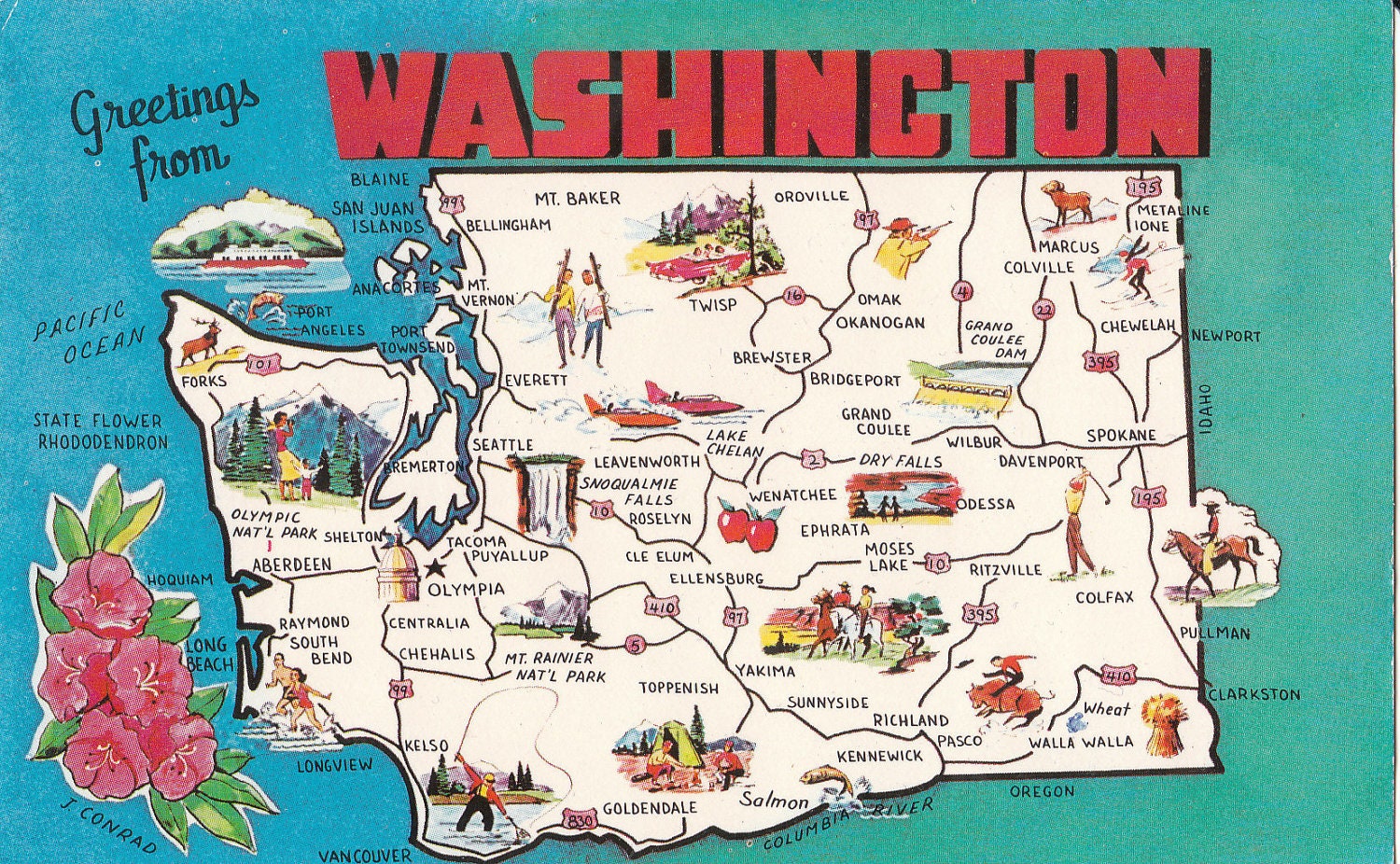 Vintage Greetings From Washington Postcard With Map The   Il Fullxfull.374582551 Mwvt 