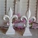 Upcycled White Blue Iron Fleur De Lis Finials French Apartment Decor Cottage Chic Beach Cottage Shabby Book ends