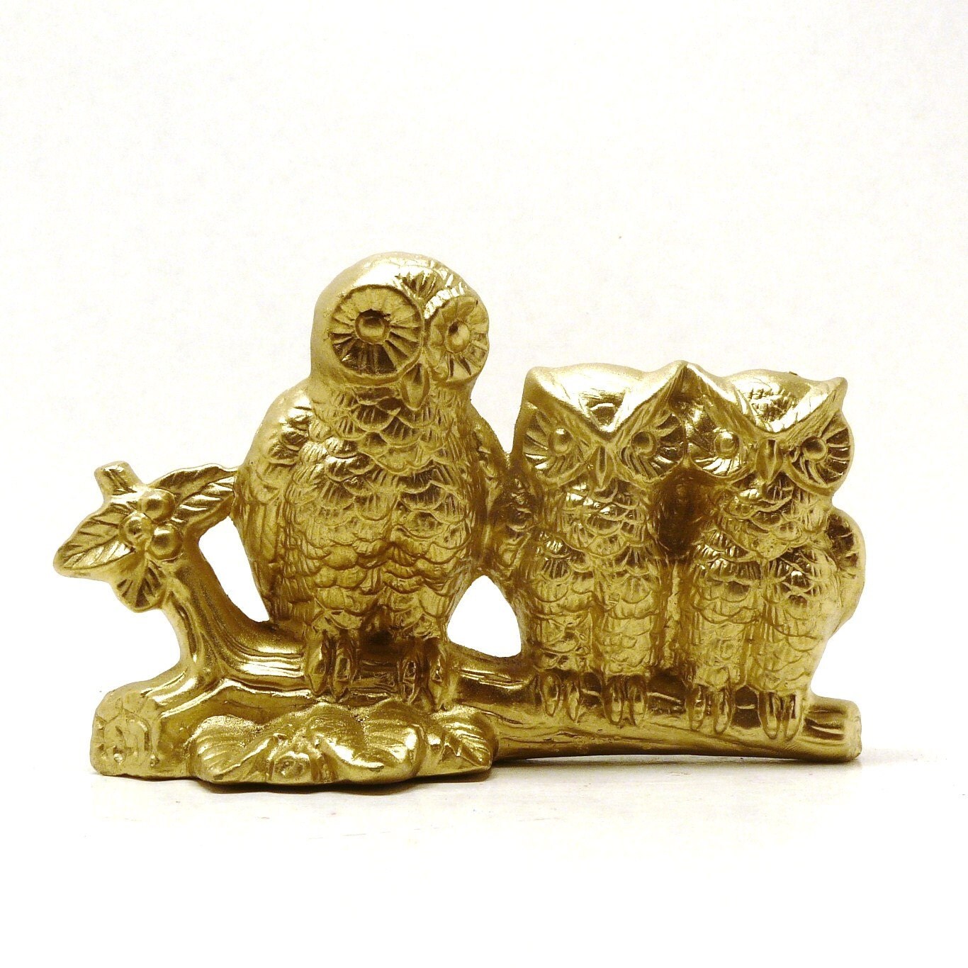 owl figurine mid century home decor metallic gold by nashpop