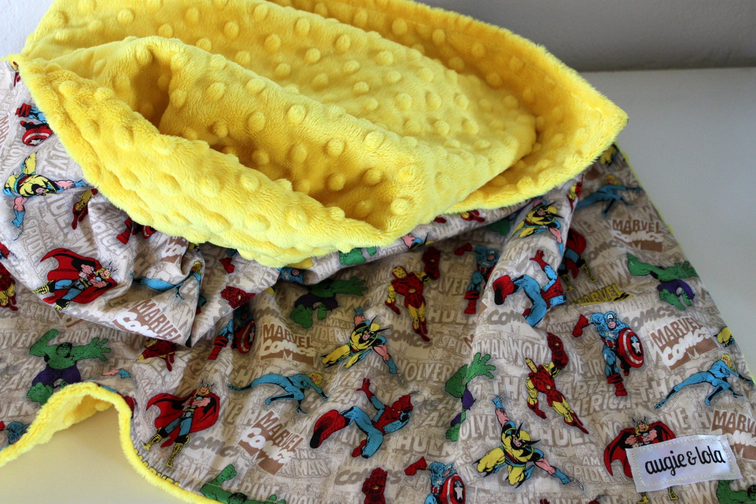 Baby Blanket Marvel Baby Blanket with Yellow Minky
