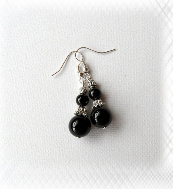 Black Earrings Jade Dangle Earrings Elegant Gift for Her