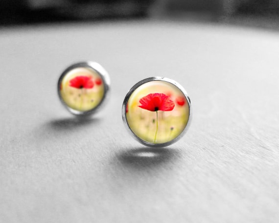 Red Poppy Earrings, Red Poppies, Poppy Earring Studs, Poppy Earring Posts E272