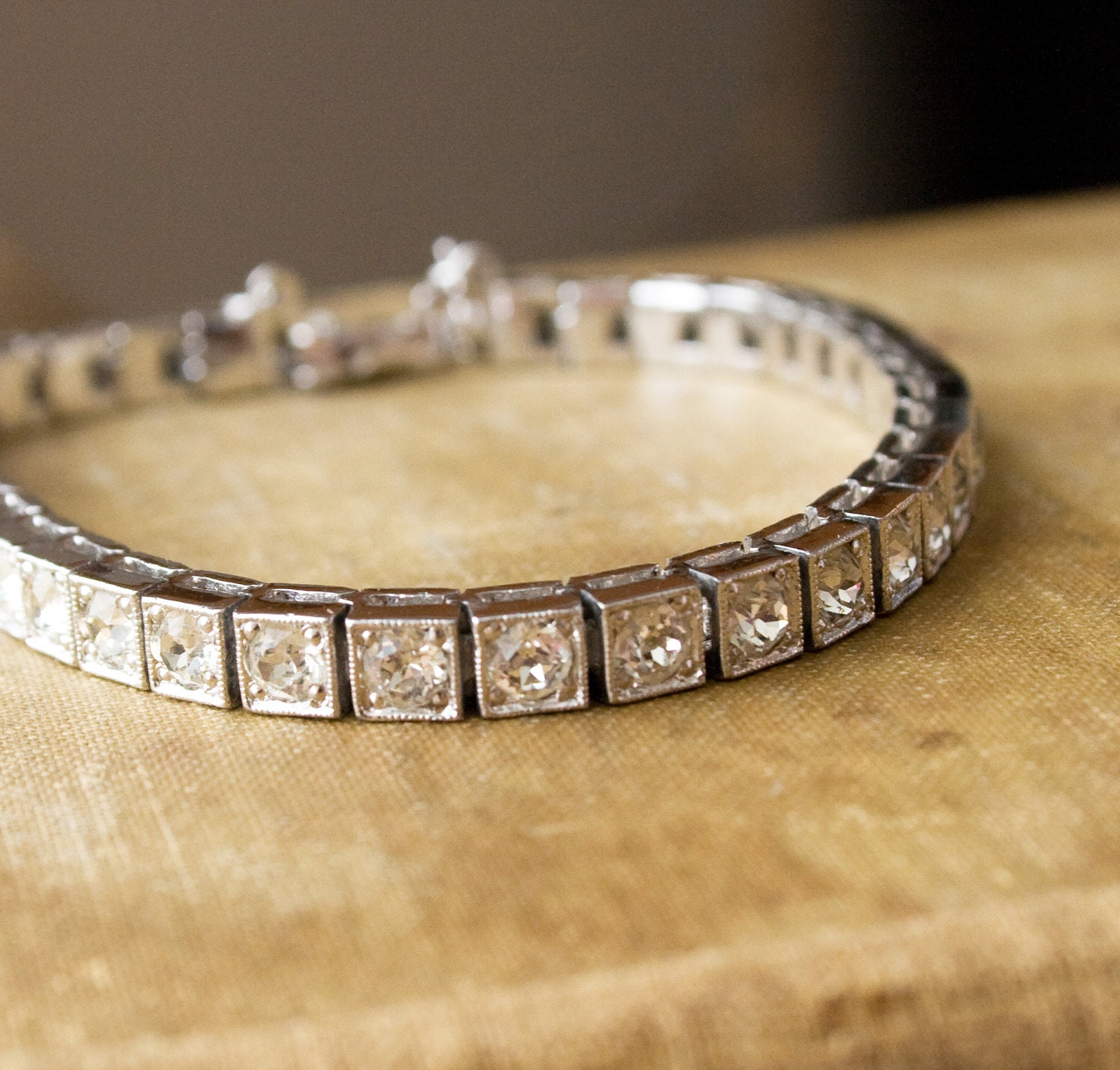 Vintage Art Deco Bracelet . 1920s Jewelry . Rhodium and Paste