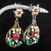 Vintage Earrings Multi Color Rhinestone Fruit Basket Danglers
