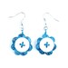 Wired button earrings in blue and white, wire wrapped, flower shaped, button jewelry