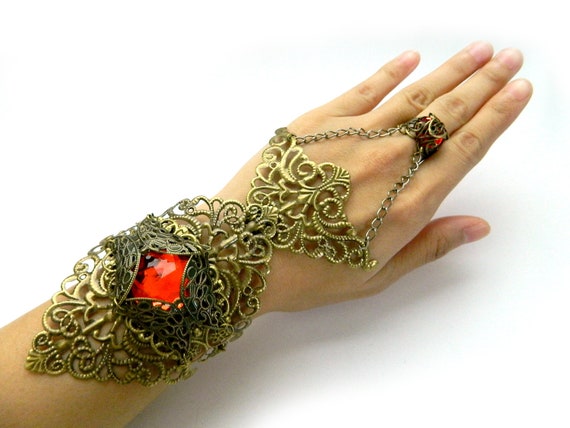Ruby Red Steampunk Ether filigree bracer armor jewelry (12 color options) Bronze Metal filigree lace bracer / Slave Bracelet by PipStarPop steampunk buy now online Ruby Red Steampunk Ether filigree bracer armor jewelry (12 color options) Bronze Metal filigree lace bracer / Slave Bracelet by PipStarPop steampunk buy now online