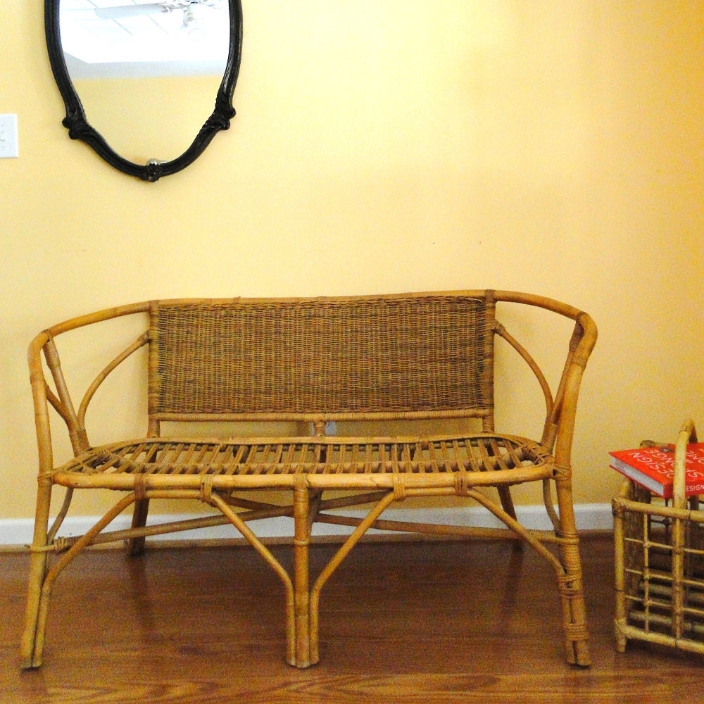 Vintage Settee Wicker Couch Rattan Boho Chic Seating Mid