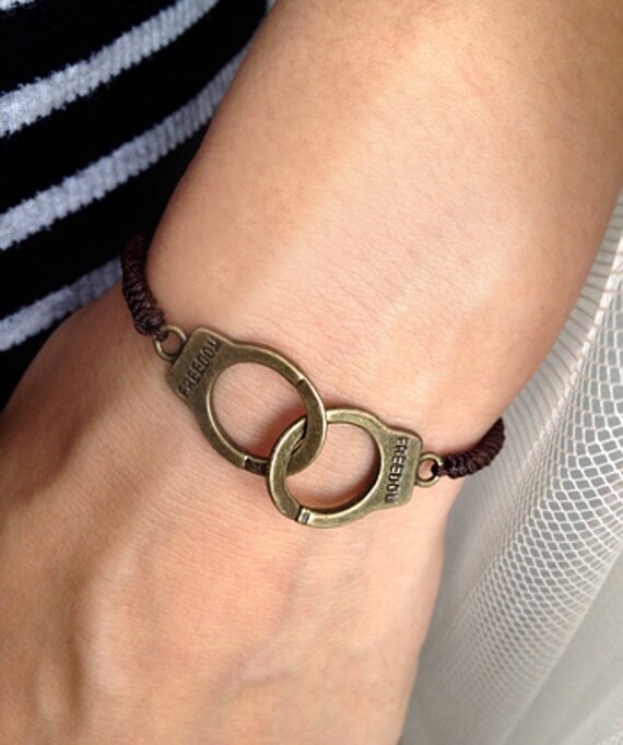 Dark Brown ropes With Copper FREEDOM Handcuffs Charm by pier7craft