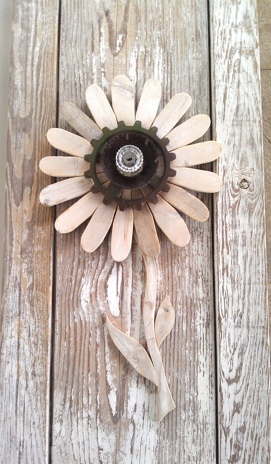 Reclaimed Wood Flower Rustic Wall Decor Rusty Metal Folk Art