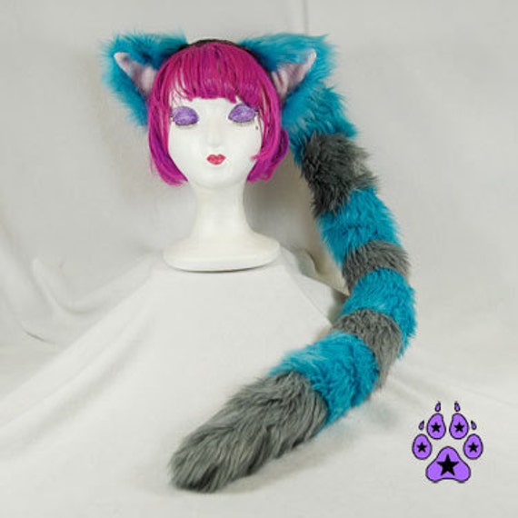 Cheshire CAT Kitty Ears Tail Headband Costume by pawstar on Etsy