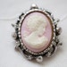 Vintage Rose Pink and Silver Cameo Brooch
