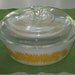 Vintage White Casserole Dish Yellow Flowers and Clear Glass Lid