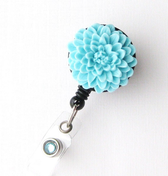 Light Aqua Blue Flower ID Badge Holder Flower Badge Reels