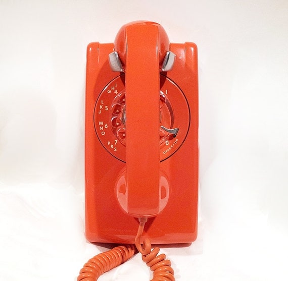 WORKING Orange Rotary Wall Phone Telephone