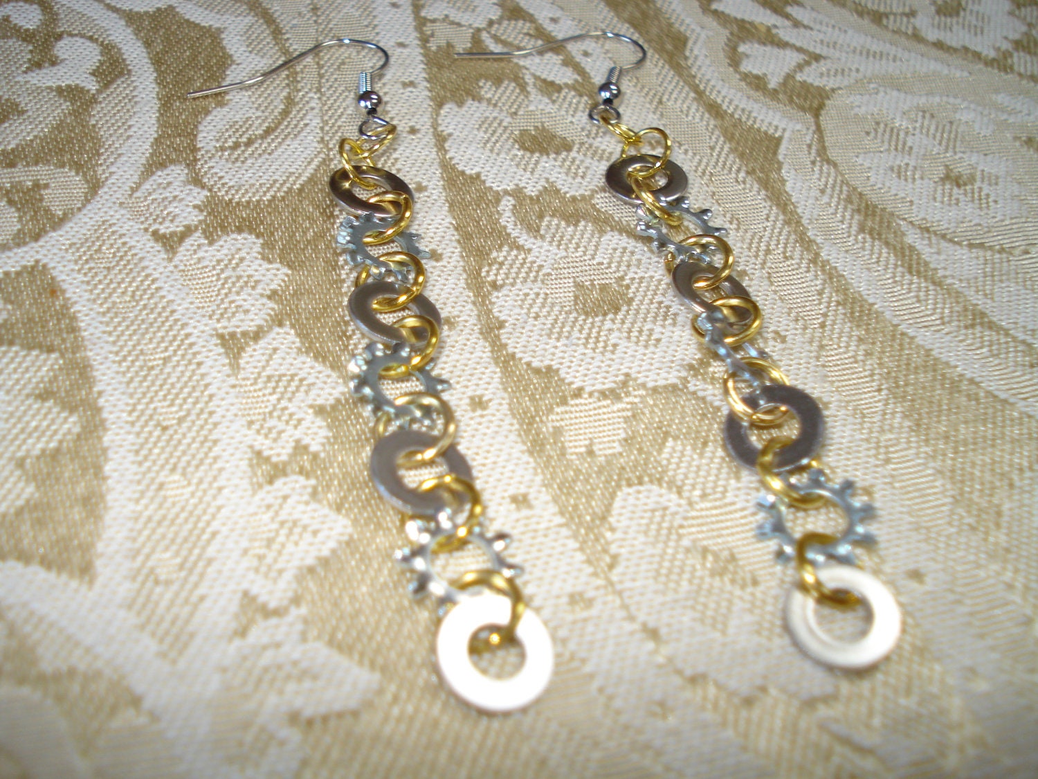 Steampunk style Lock Washer and Smoothe Washer Dangle Earrings