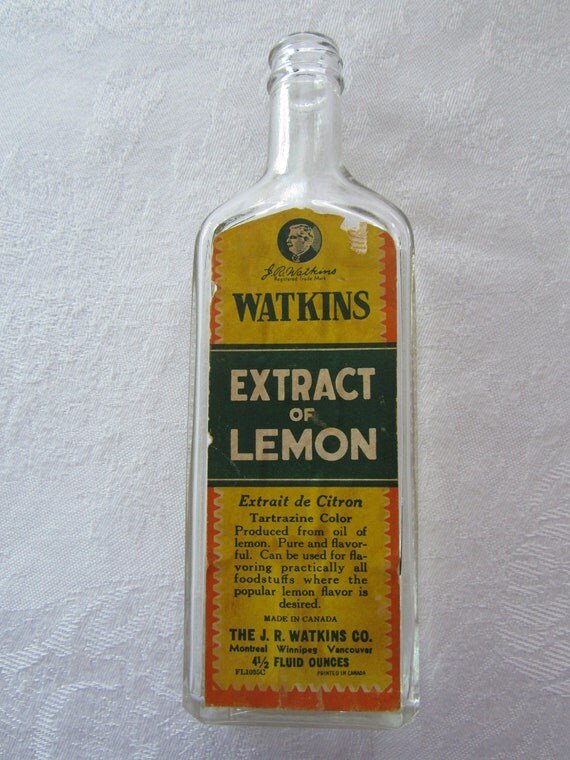 Items similar to Vintage Watkins Lemon Extract Glass Bottle on Etsy