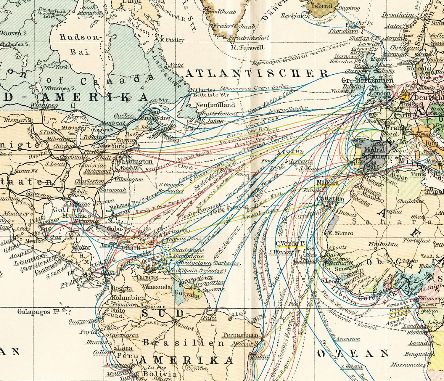 19th century steamliner trade route map: by EleanorsVintage