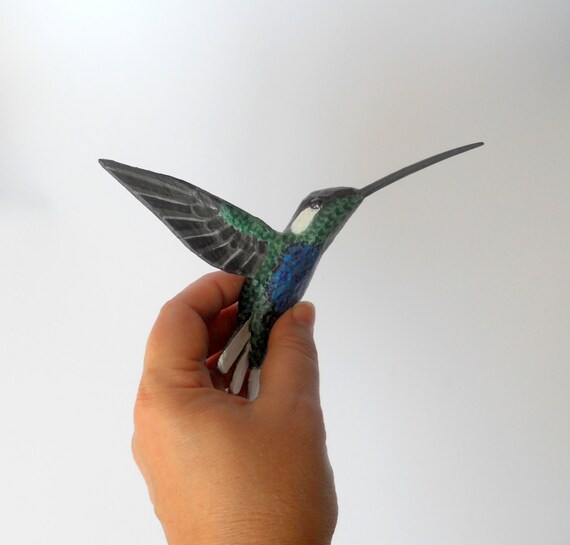 Hummingbird of paper mache Art bird sculpture by natynatyva