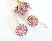 Ceramic Pink Flower Earrings Romantic Everyday Jewelry Circle Pottery