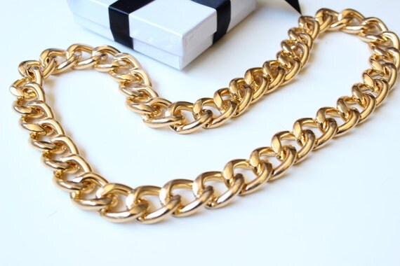 Long Gold Curb Chain Necklace by ByBellaCollection on Etsy