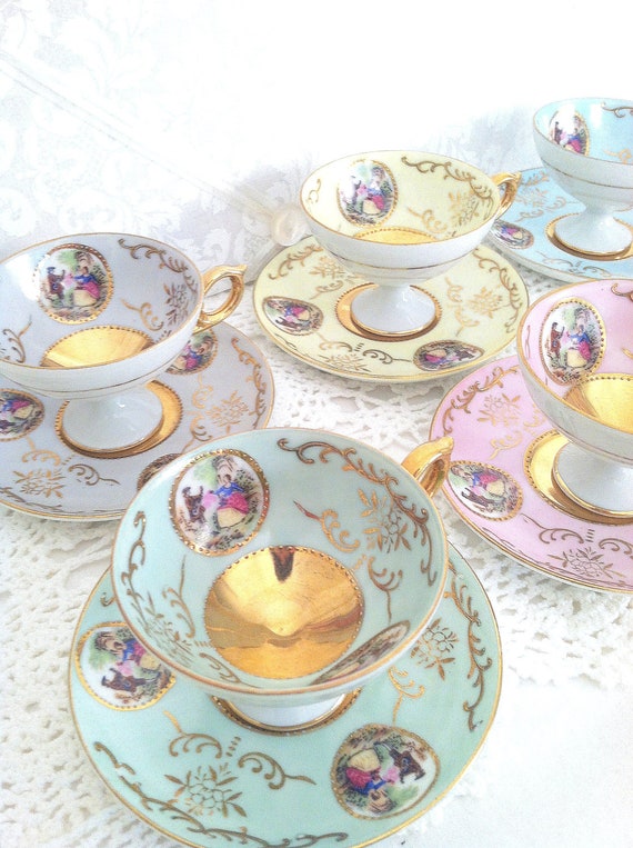 Arnart regency saucer 1950's Original Circa Antique Creations (Set  inspired   Cups vintage and Tea  of 6) teacup