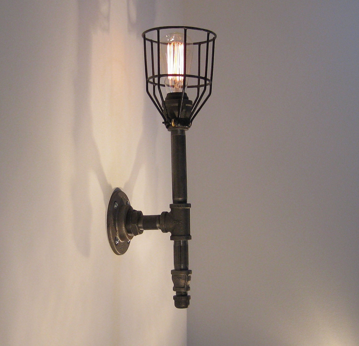 Wall Sconce: Black Malleable Iron Industrial Steampunk