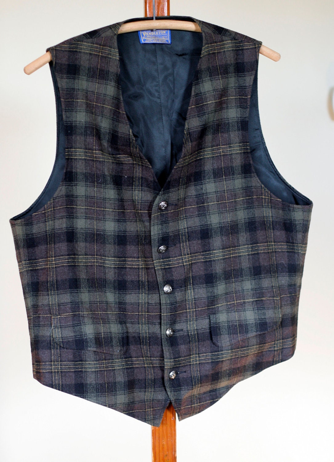 vintage pendleton mens wool plaid vest