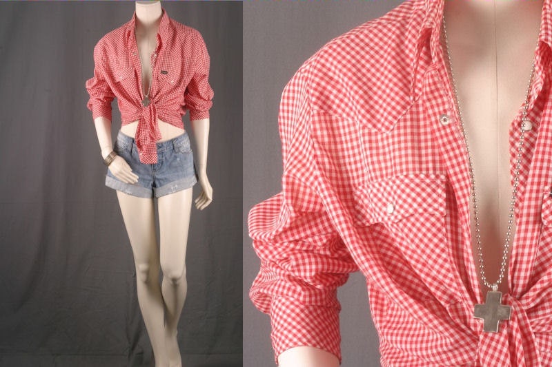 women's red and white checkered shirt