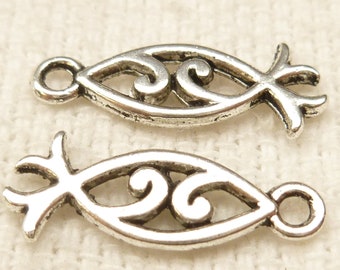 Silver tone Ichthys, Fancy Fish charms - Christian Symbol (10) - S17