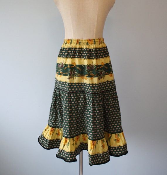 1970s Skirt / Vintage SUNFLOWER Prairie Skirt / Boho HIPPIE