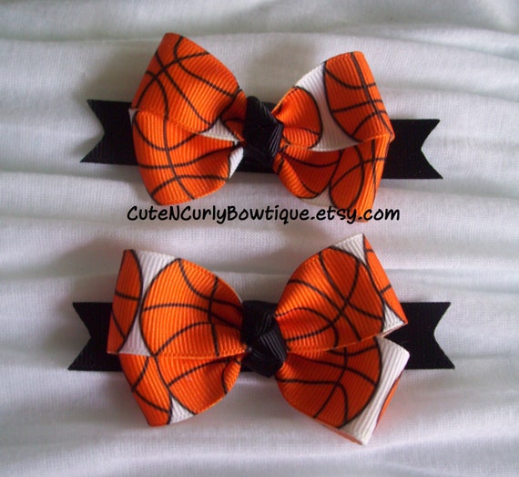 Basketball Hair bow Girls Set Orange Black by CuteNCurlyBowtique