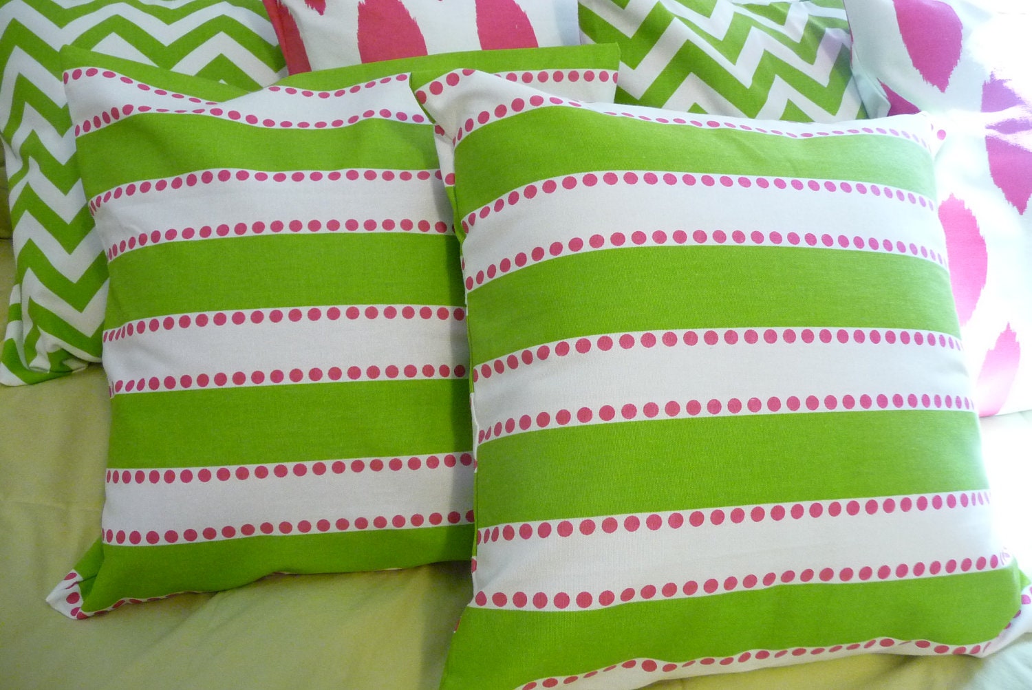 SALE 10 Green and pink striped throw pillow cover by YogieHome
