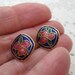 Enamel blue and red and green Flower Pattern Button Style Pierced Earrings-Vintage