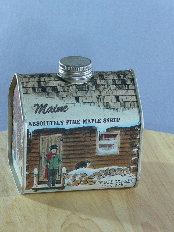 Maine Absolutely Pure Maple Syrup Log Cabin Tin 1984