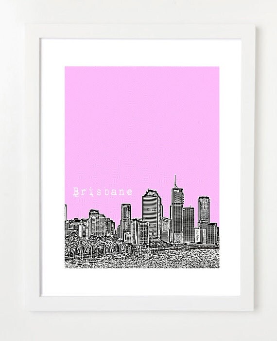 Brisbane Skyline Poster - Australia - 8x10 City Skyline Art Print - Choose Your Color