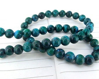 Charm Round Azurite Chrysocolla Jasper Gemstone Beads--- 8mm ----about 49Pieces----15" in length