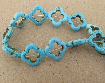 One Full Strand--- Quatrefoil Turquoise Beads----4mm-20mm ----about 20Pieces----15.5inch strand
