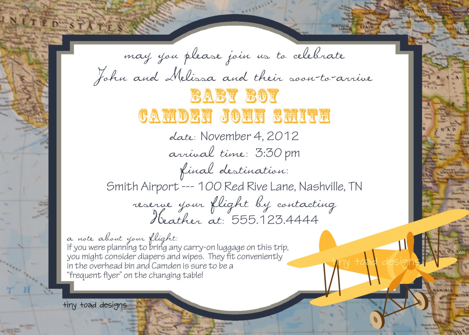 Aviation Map Baby Shower Invitations or Going Away Party Aviation Map Baby Shower Invitations or Going Away Party