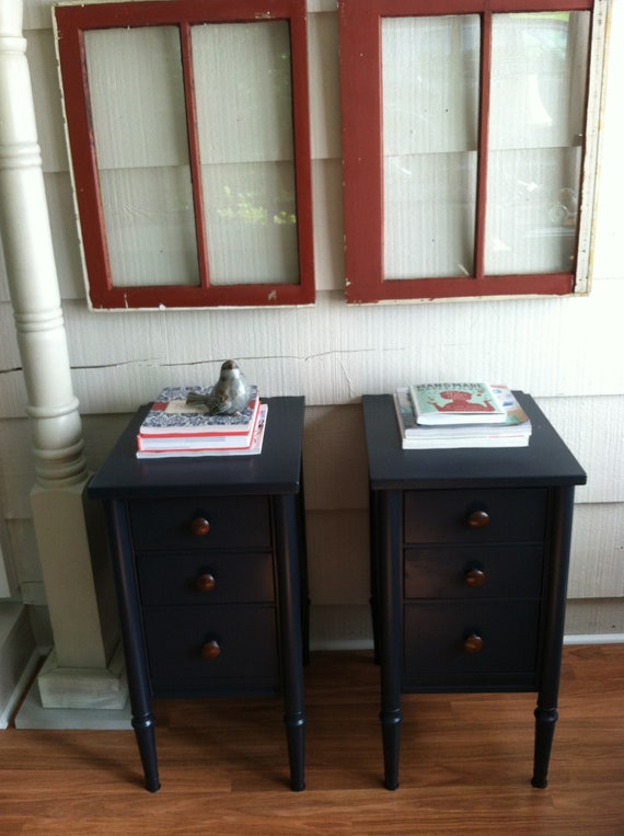 Industrial Metal Nightstands Navy Wood Knobs by LynorByJessica