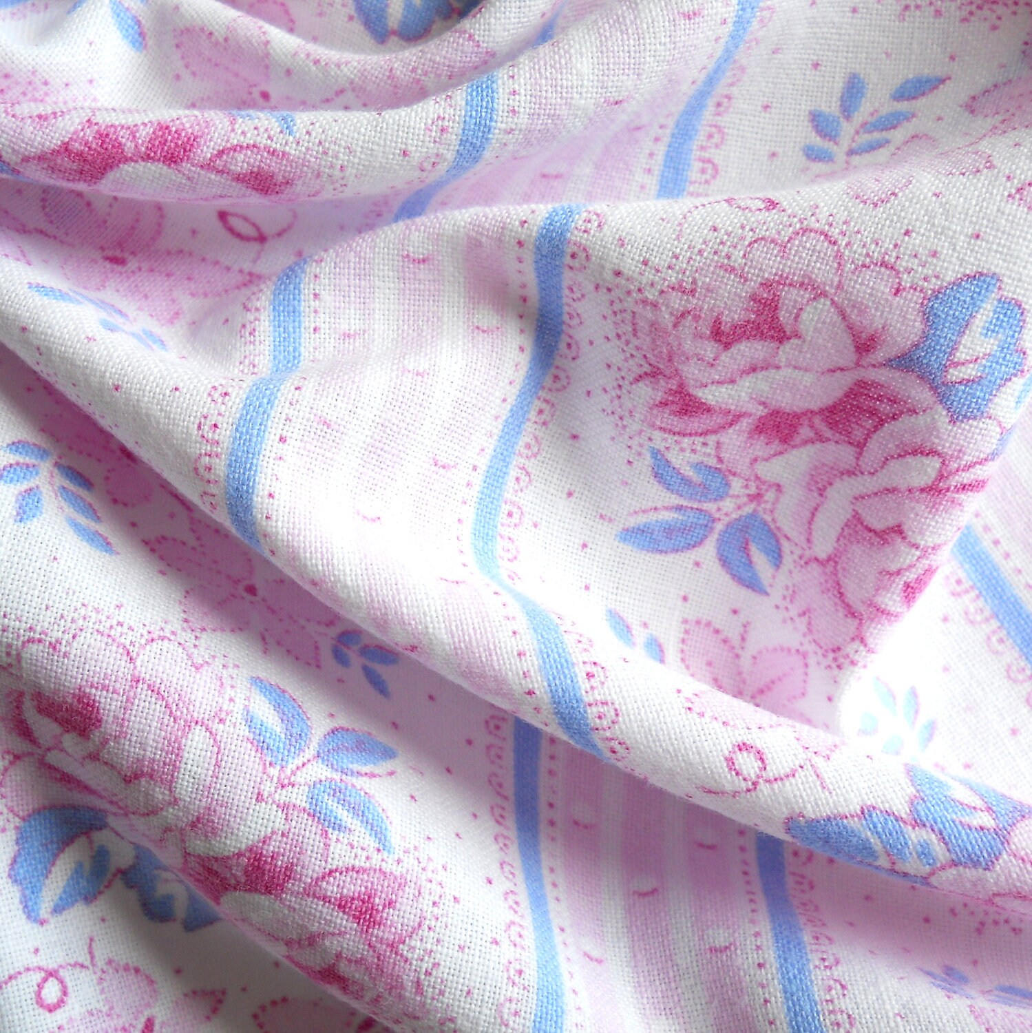 vintage fabric floral blue and pink fabric french fabric for