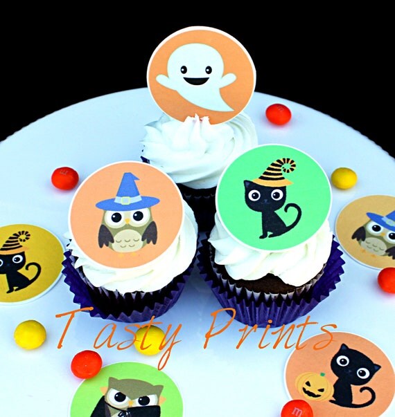 12 Edible Prints HALLOWEEN Cupcake Toppers - Tasty Prints - edible decorations, halloween party, Il_570xn