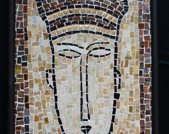 Glass Mosaic Art ~ Handmade Mosaic Wall Hanging ~ Smalti Glass Mosaic Modigliani Themed Beige Face - Handmade Mosaic Art by ElleBelleArt