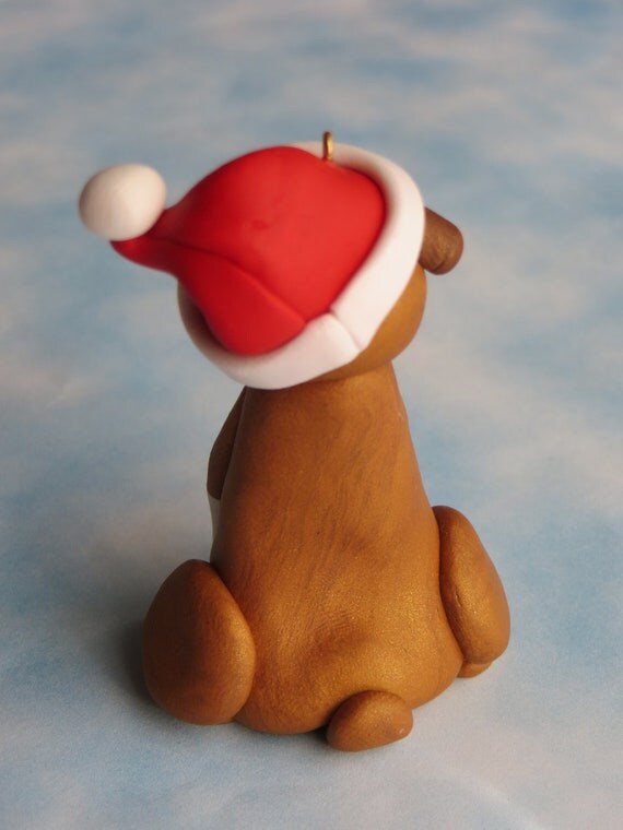 Polymer Clay Boxer Dog Christmas Ornament Figurine
