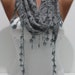 Dark Gray Cozy Shawl Scarf - Headband -with Lace Edge - Trending autumn winter