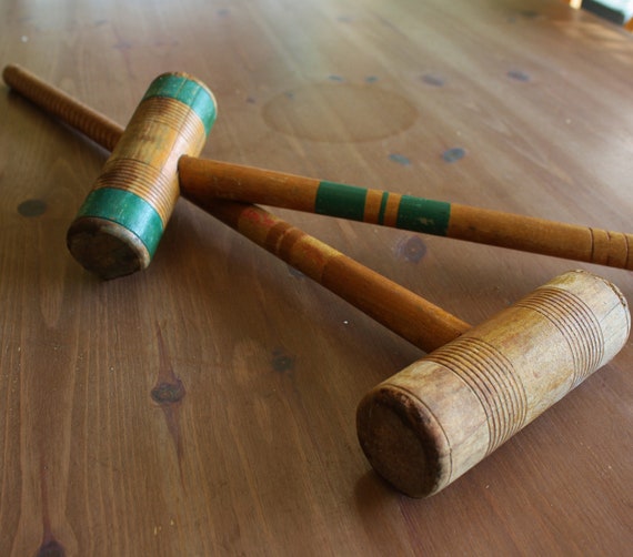 Croquet Mallets Wood Vintage Condition Mallets Green and