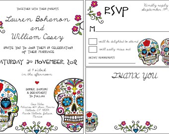 SUGAR SKULLS wedding invitation suite - printable digital file